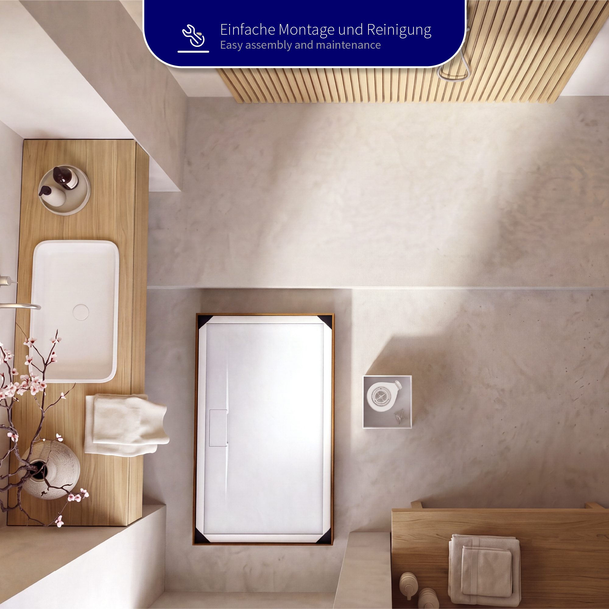 SMC Shower Tray Polar in Stone Look with Drain Assembly - White