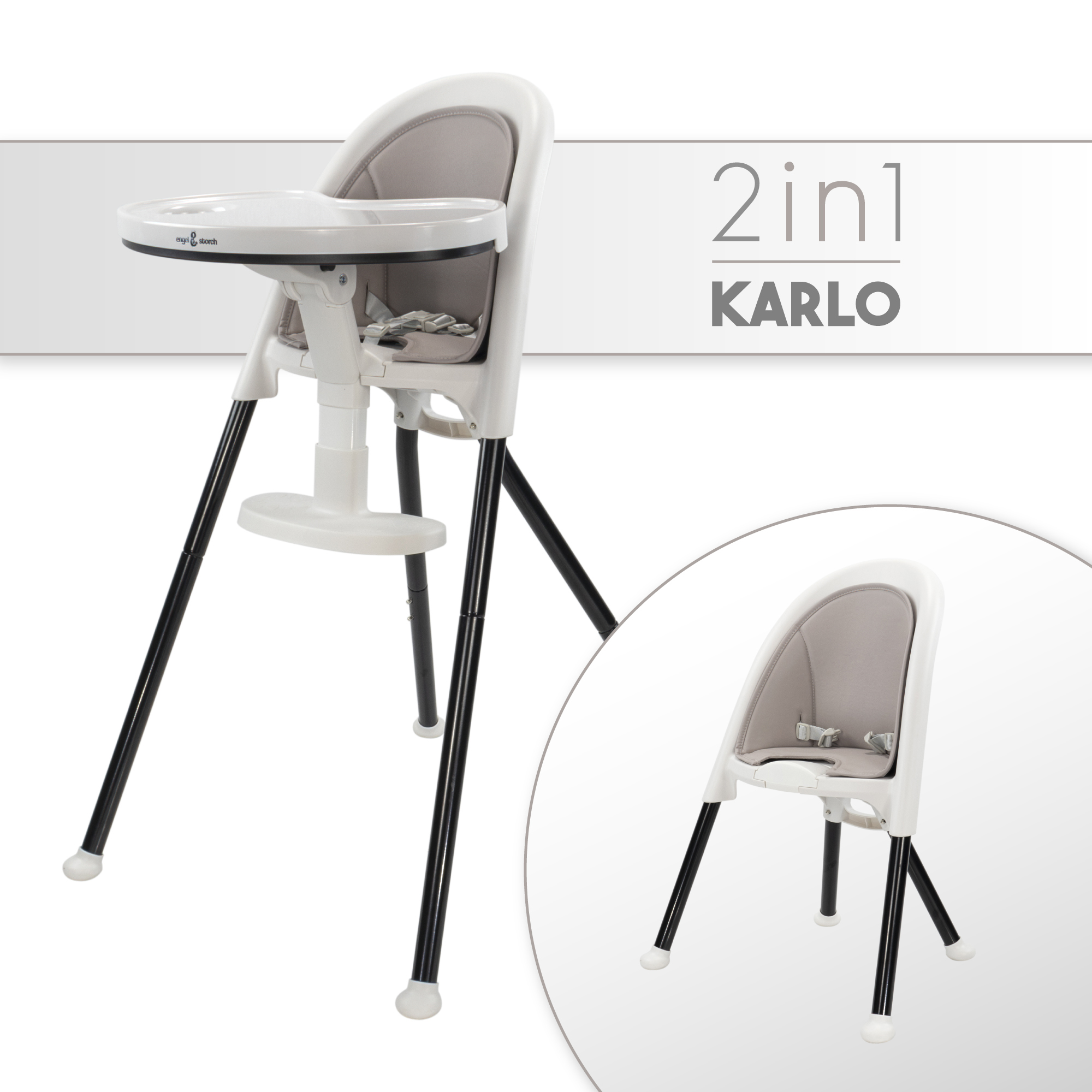 Children's High Chair KARLO - Baby Chair with Dining Tray Kinderhochstuhl KARLO Babystuhl faltbar mit Esstablet Weiß