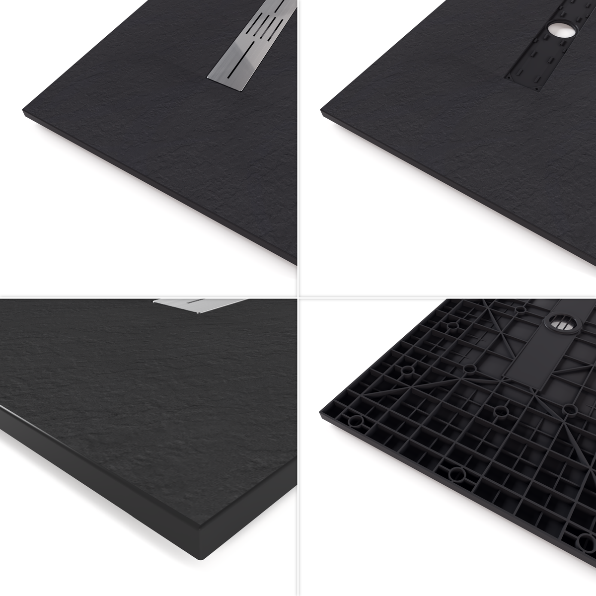 SMC Duschwanne Lumia in Schieferoptik inkl. Ablaufgarnitur Schwarz SMC Shower Tray Lumia in Slate Finish with Black Drain Assembly