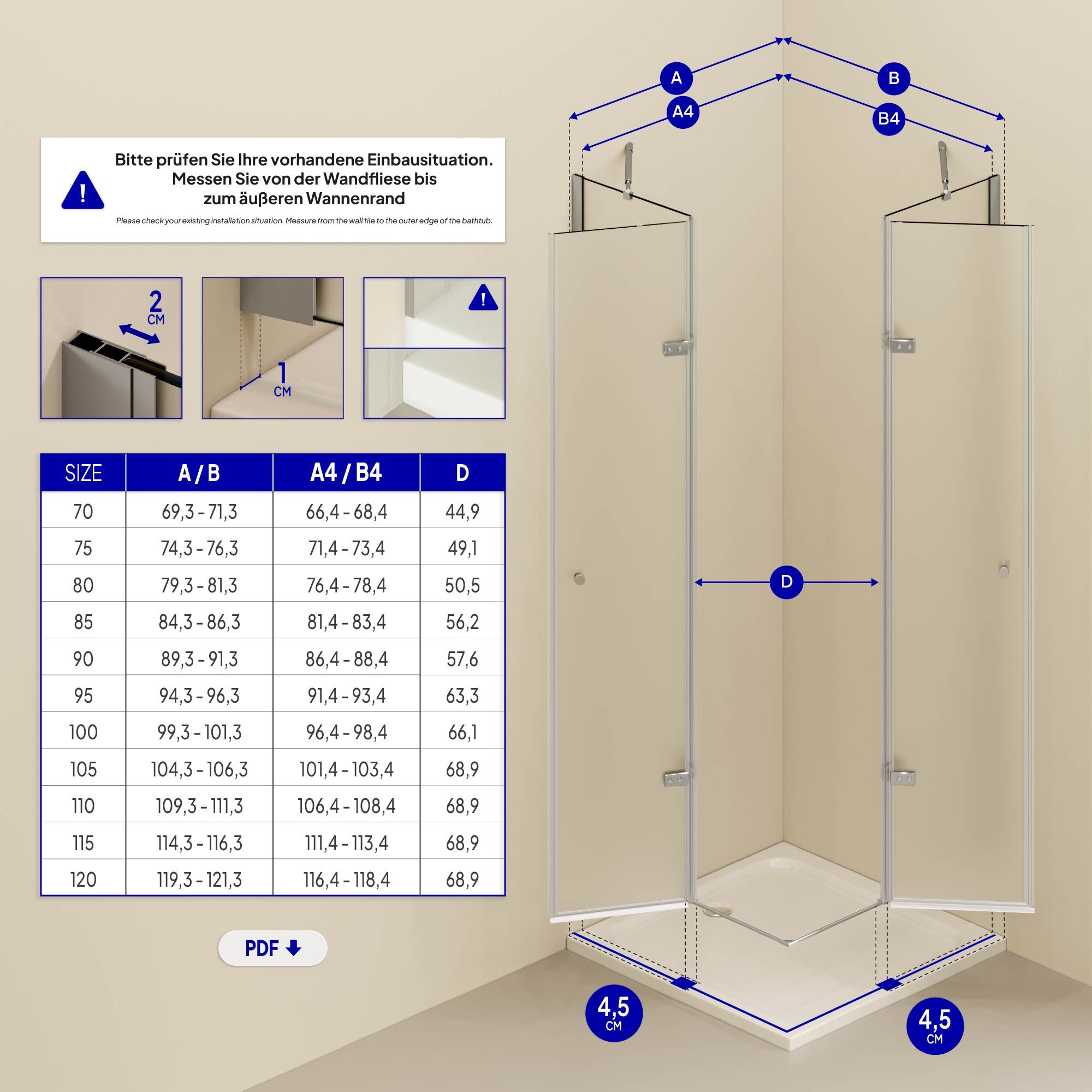 Corner Entry Alice with Folding Doors Made of Satinated ESG Safety Glass