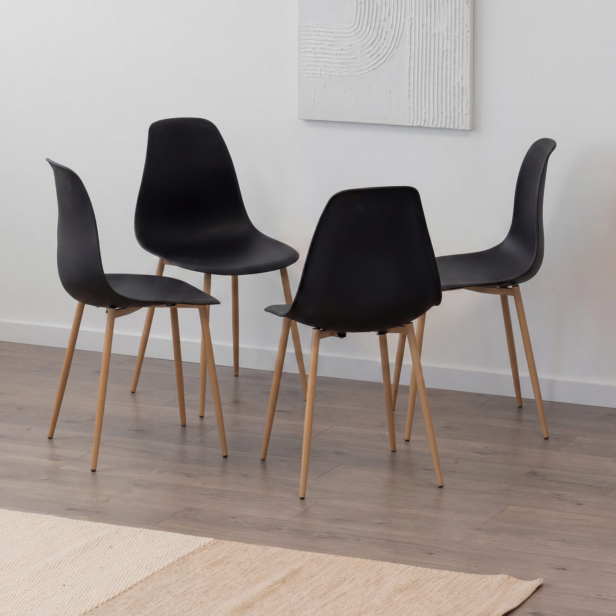 Esszimmerstuhl Hemans Schwarz (4er-Set): Hochlehner mit eleganter Holzoptik und robusten Metallbeinen