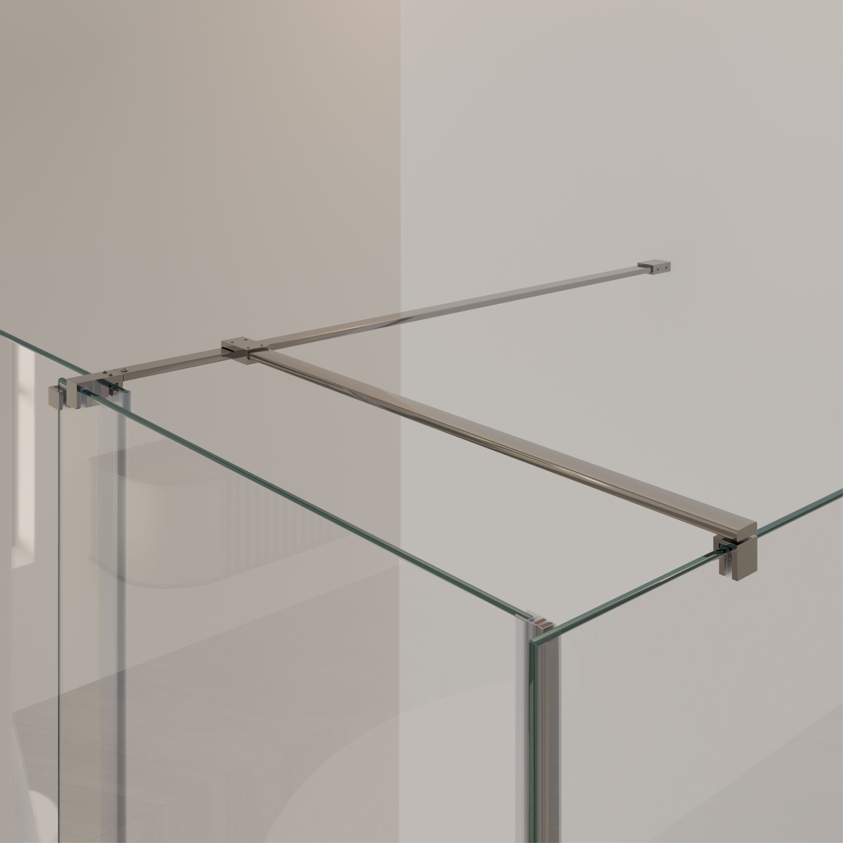 Front-entry NADINE with sliding door in chrome made of 8mm tempered clear glass.