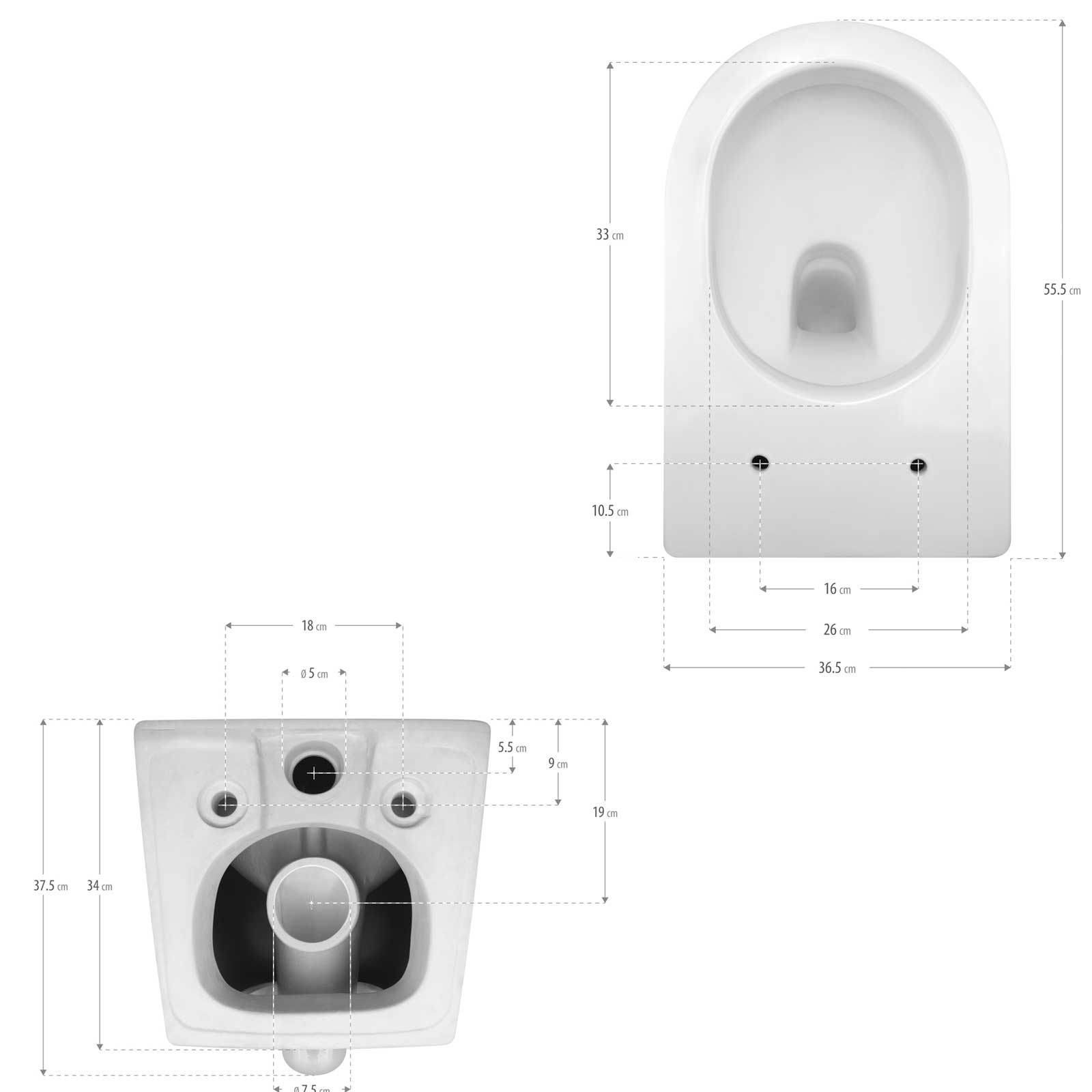 Toilette Hänge WC inkl. WC Sitz mit Absenkautomatik SOFTCLOSE + abnehmbar Carapelle L