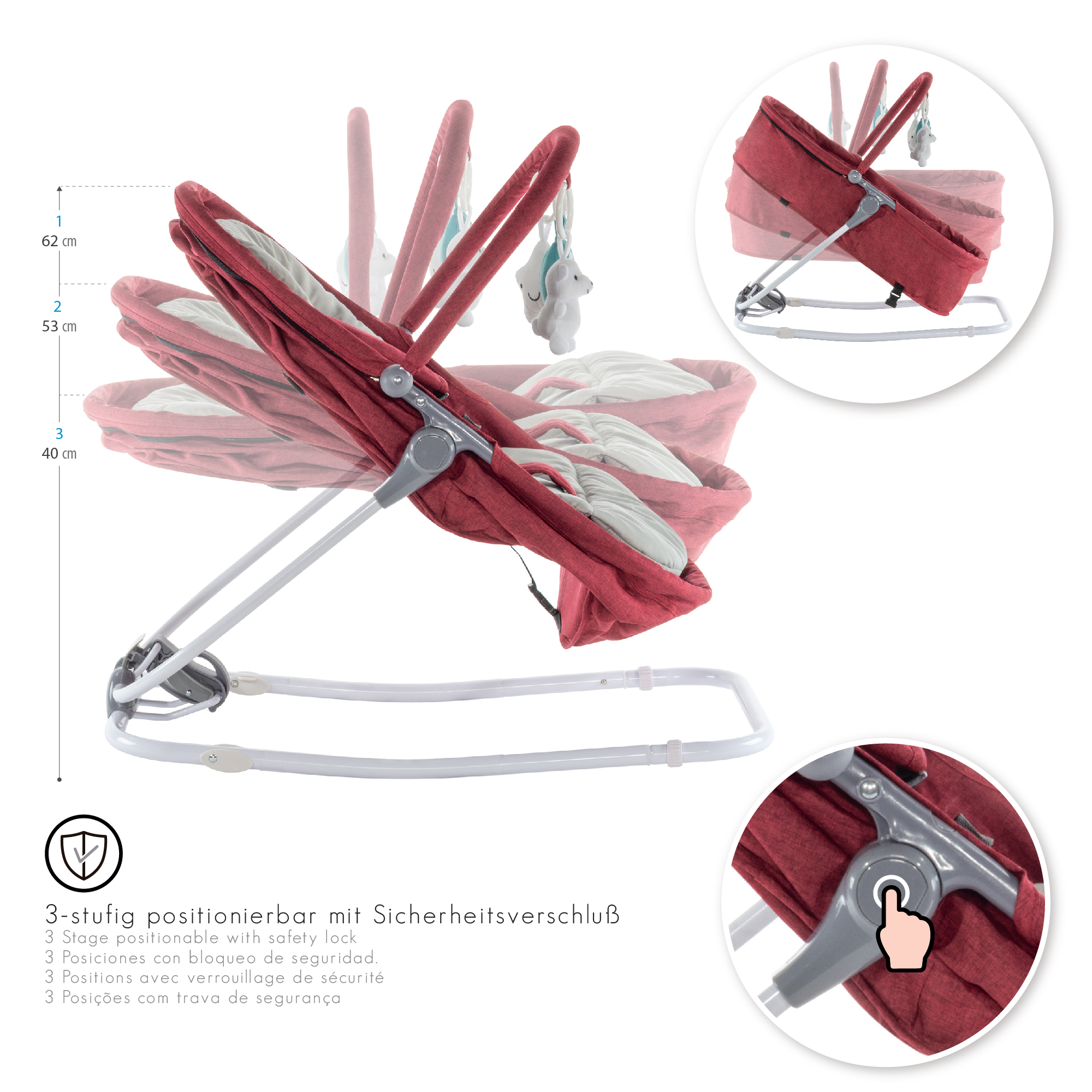 DE-Artboard 4Vieno Babywippe VIGO Babywiege mit abnehmbarem Bezug und Spielebogen