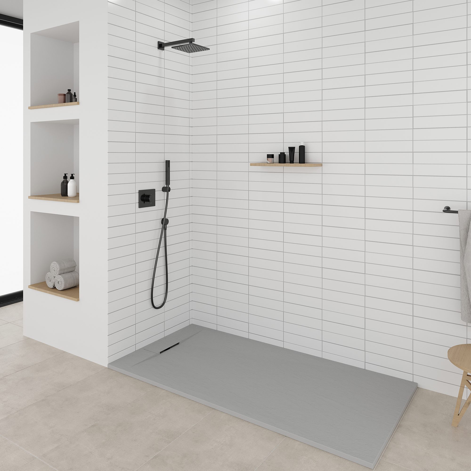 SMC Shower Tray Polar in Stone Look with Drain Assembly - Gray