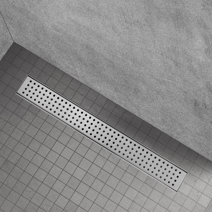 Duschrinne R7 aus Edelstahl für flache Installation mit Quadratmuster Drain – Shower R7 made of Stainless Steel for Flat Installation with Square Pattern