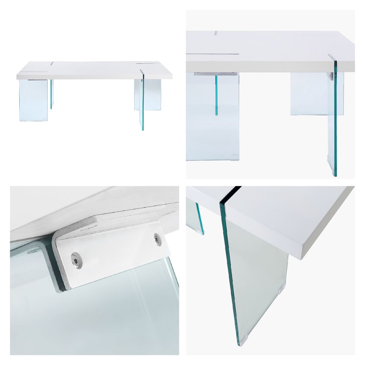 Couchtisch Sofatisch Beistelltisch NOWA mit Glasstützen in Weiß Couchtisch Sofatisch Beistelltisch NOWA mit Glasstützen in Weiß