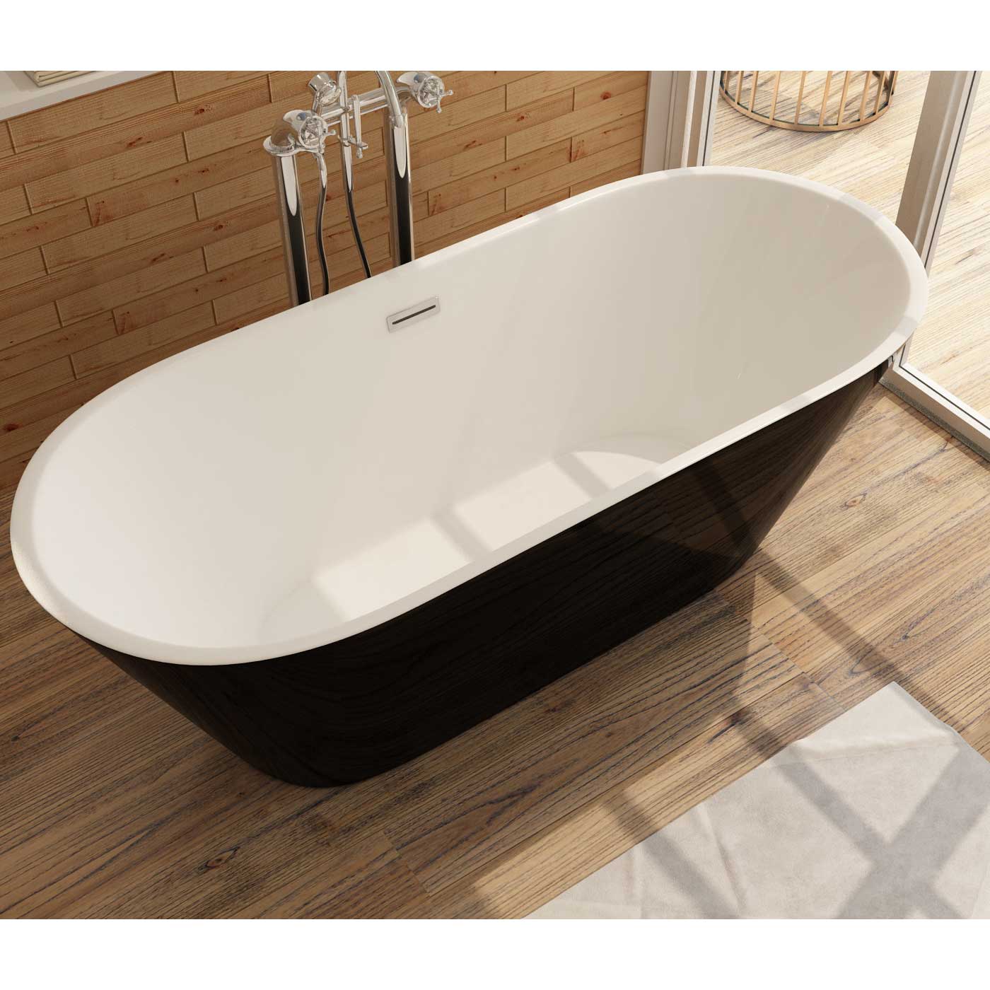 Freistehende Badewanne aus Sanitäracryl Lugano Schwarz-Weiß