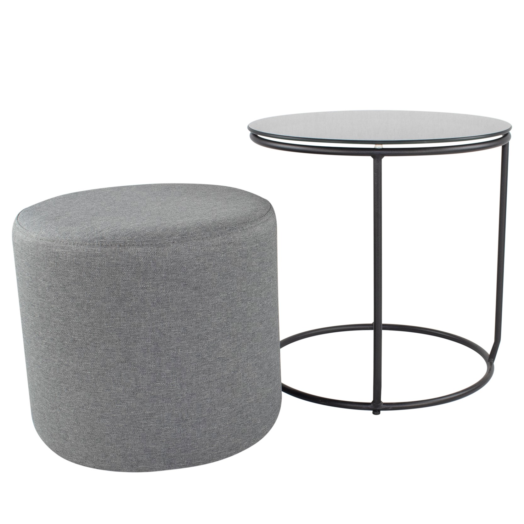 Beistelltisch mit Hocker JASPER runder Couchtisch 40x40 cm Schwarz-Grau N0 JASPER – Beistelltisch mit Hocker runder Couchtisch 40x40 cm Schwarz-Grau N0