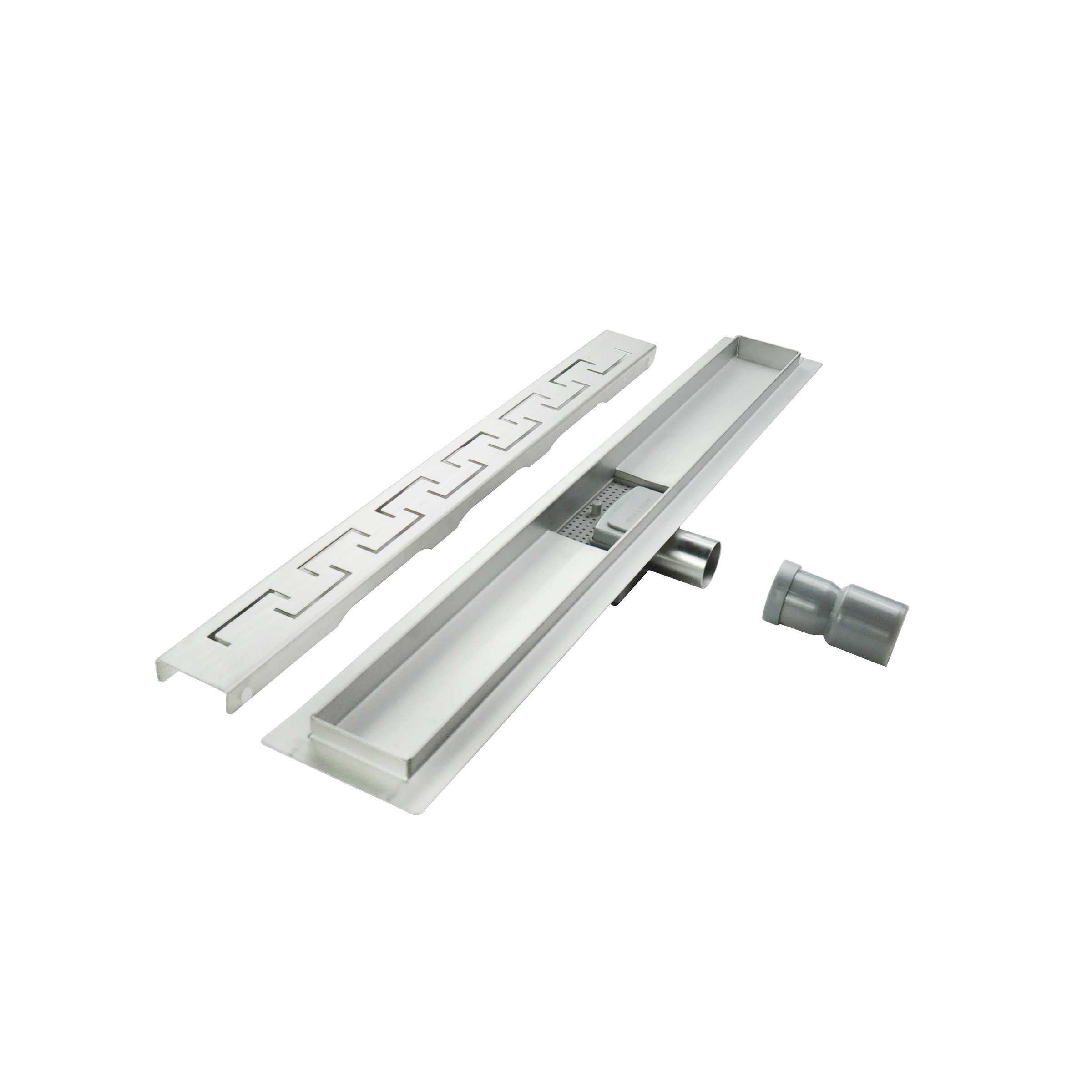 Duschrinne R4 aus Edelstahl für flache Installation mit griechischem Muster