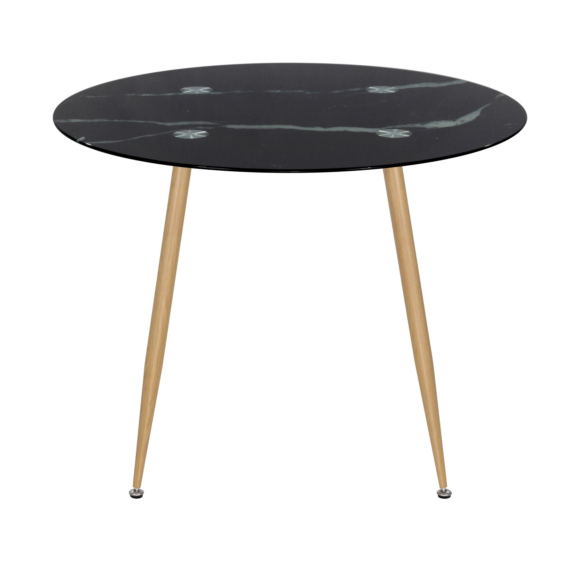 Esszimmer-Tisch CORIN | Tischplatte: Glas in schwarzer Marmor Optik | Beine:Holz 80 cm