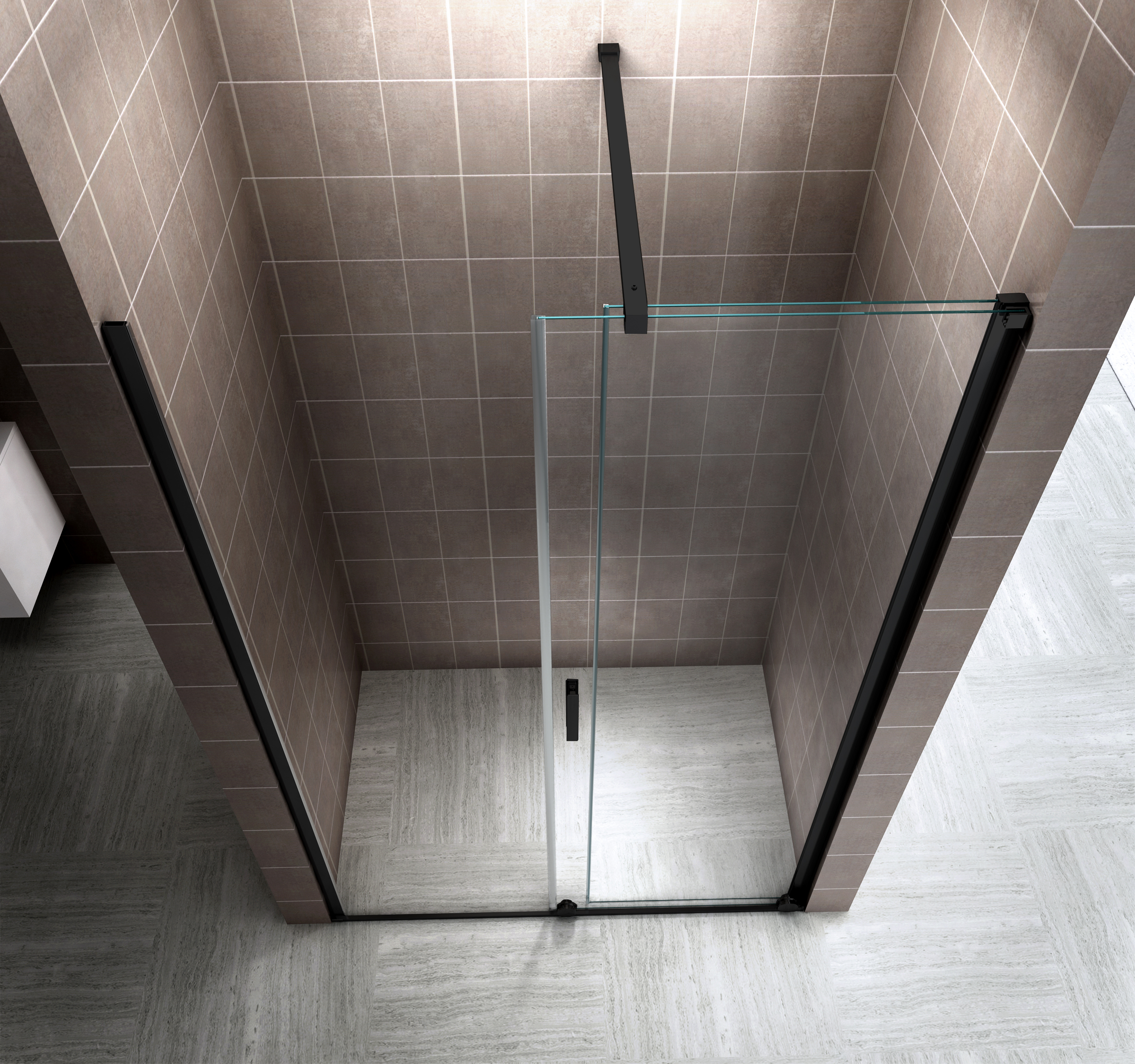 Duschtür Nischentür NADINE mit Schiebetür in Schwarz aus 8mm ESG Klarglas Schiebetür Duschabtrennung NADINE für Duschnische Duschtür Nischenschiebetür in Black 8mm ESG Sicherheitsglas Klarglas 180x200 cm