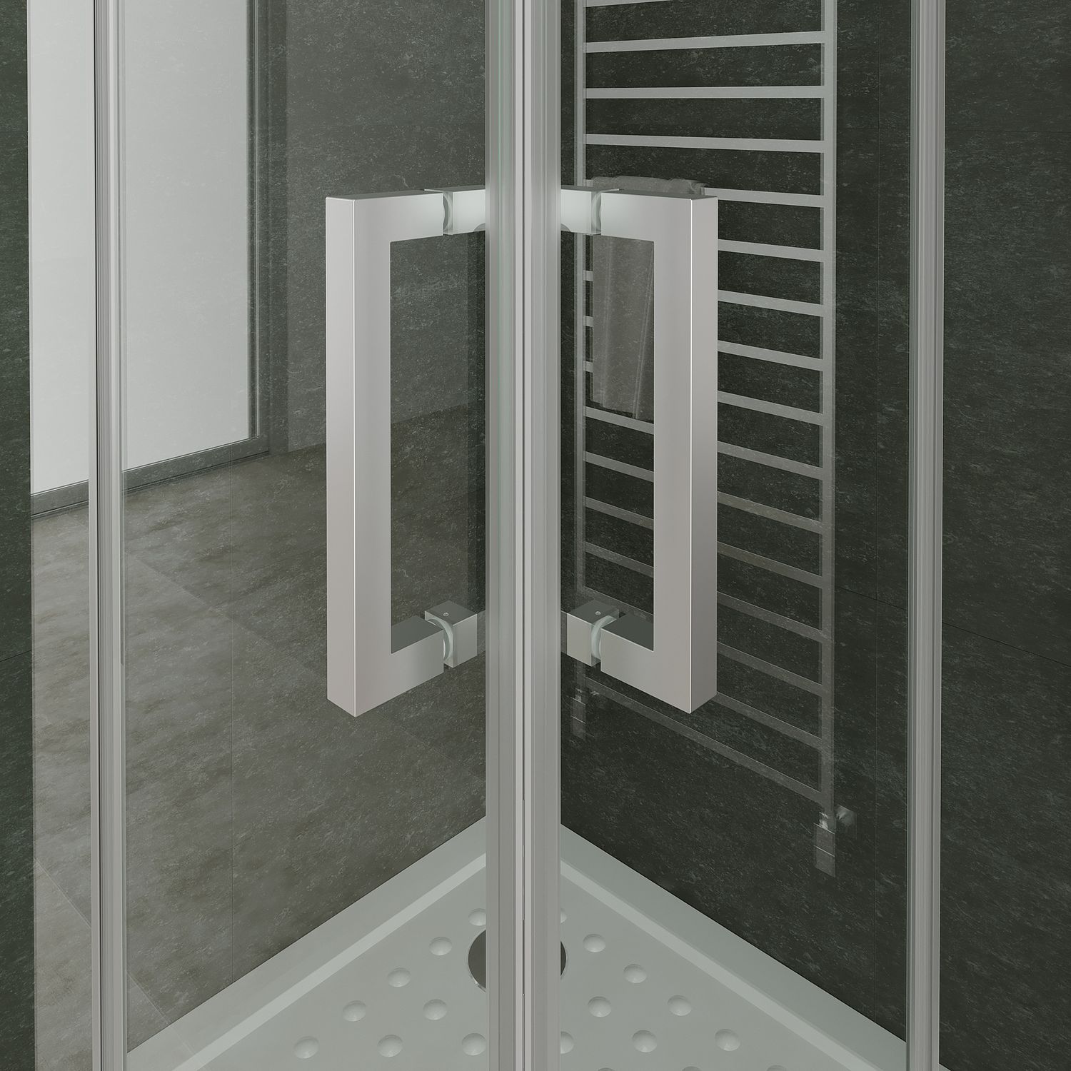 Eckeinstieg Belle mit Falttüren aus 6mm ESG Sicherheitsglas Eckeinstieg Belle mit Falttüren aus 6mm ESG Sicherheitsglas