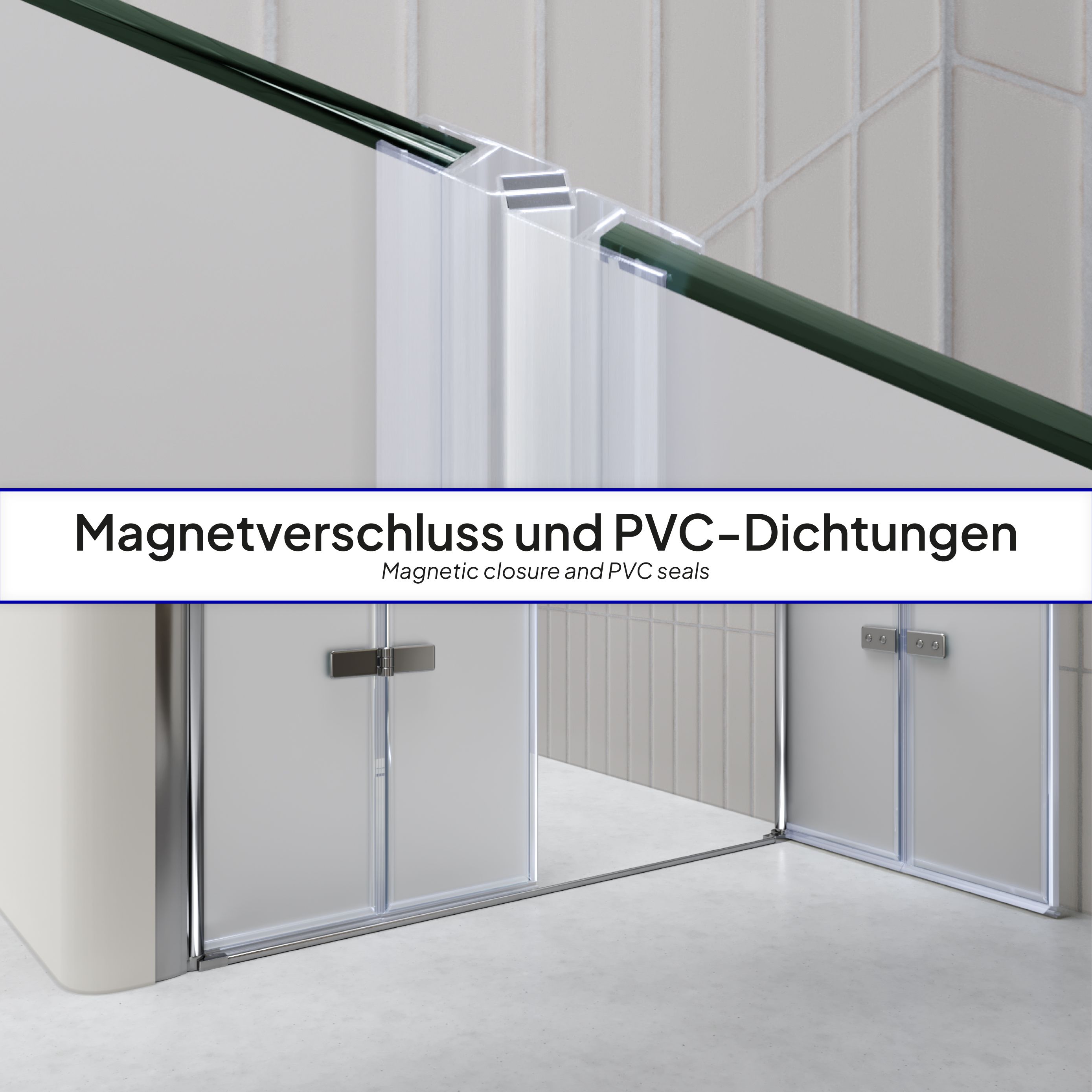 Shower Door Lena with Folding Panels Made of Satin-Finished ESG Safety Glass Shower Door Lena with Folding Panels Made of Satin-Finished ESG Safety Glass