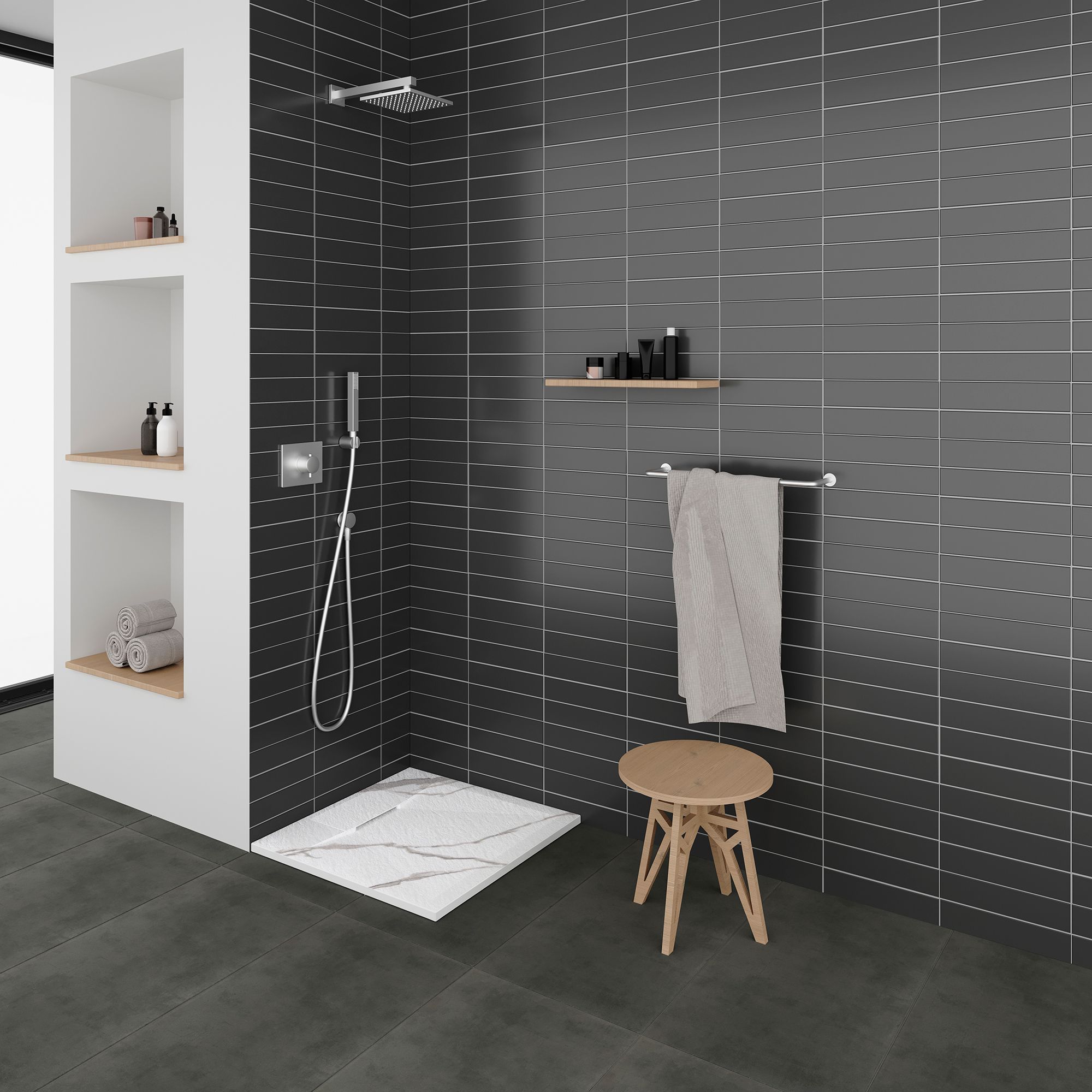 SMC Duschwanne Polar in Marmor-Optik inkl. Ablaufgarnitur - Weiß 90x90 cm