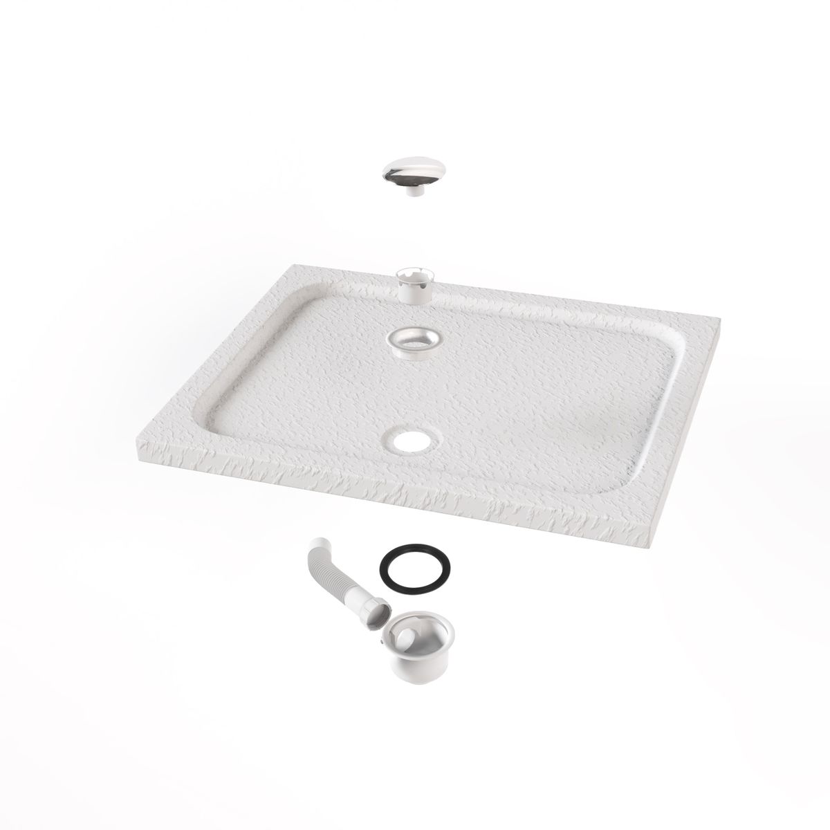 Shower Tray Shimmer STONE made of sanitary acrylic including drainage set - White Shower Tray Shimmer STONE made of sanitary acrylic including drainage set - White