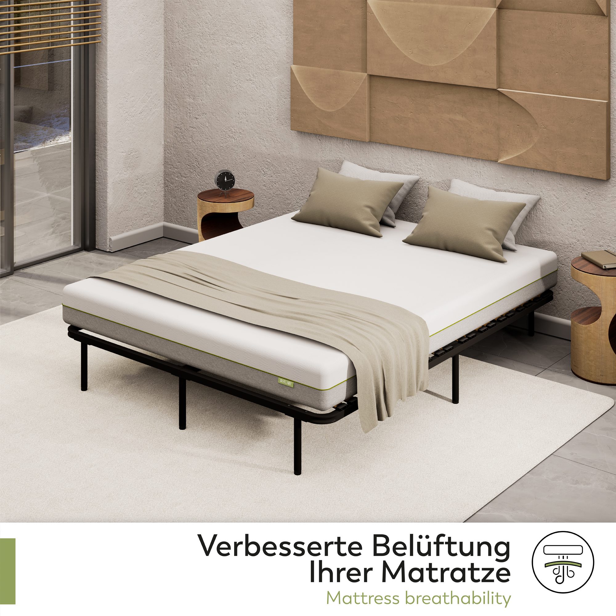 Metallbett Gästebett BRION auf Füßen mit Stauraum - für alle Matratzen und Betten geeignet