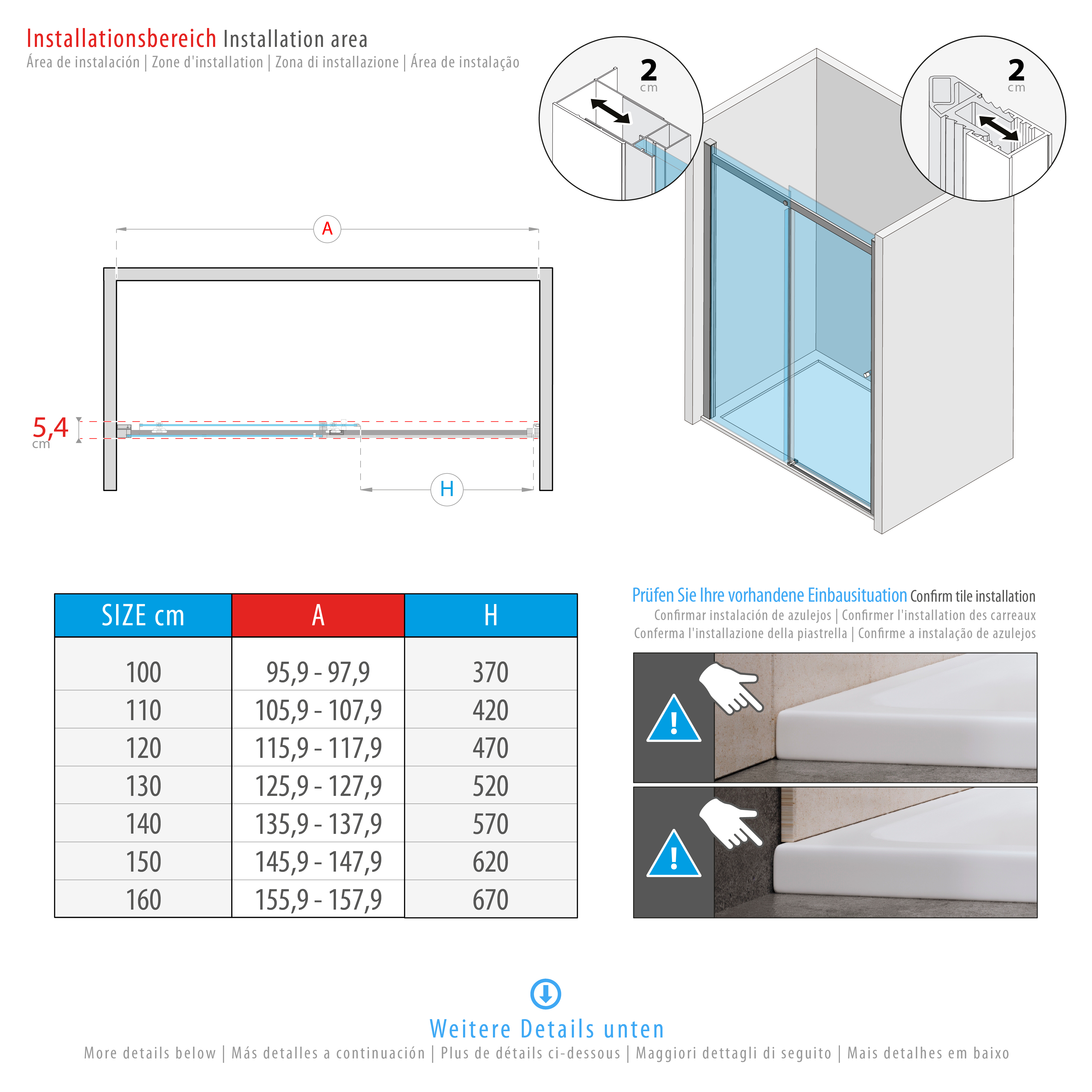 Duschtür Nischentür Kaylee mit Schiebetür aus 6mm ESG Klarglas Shower Door Niche Door Kaylee BLACK with Sliding Door made of 6mm Tempered Clear Glass