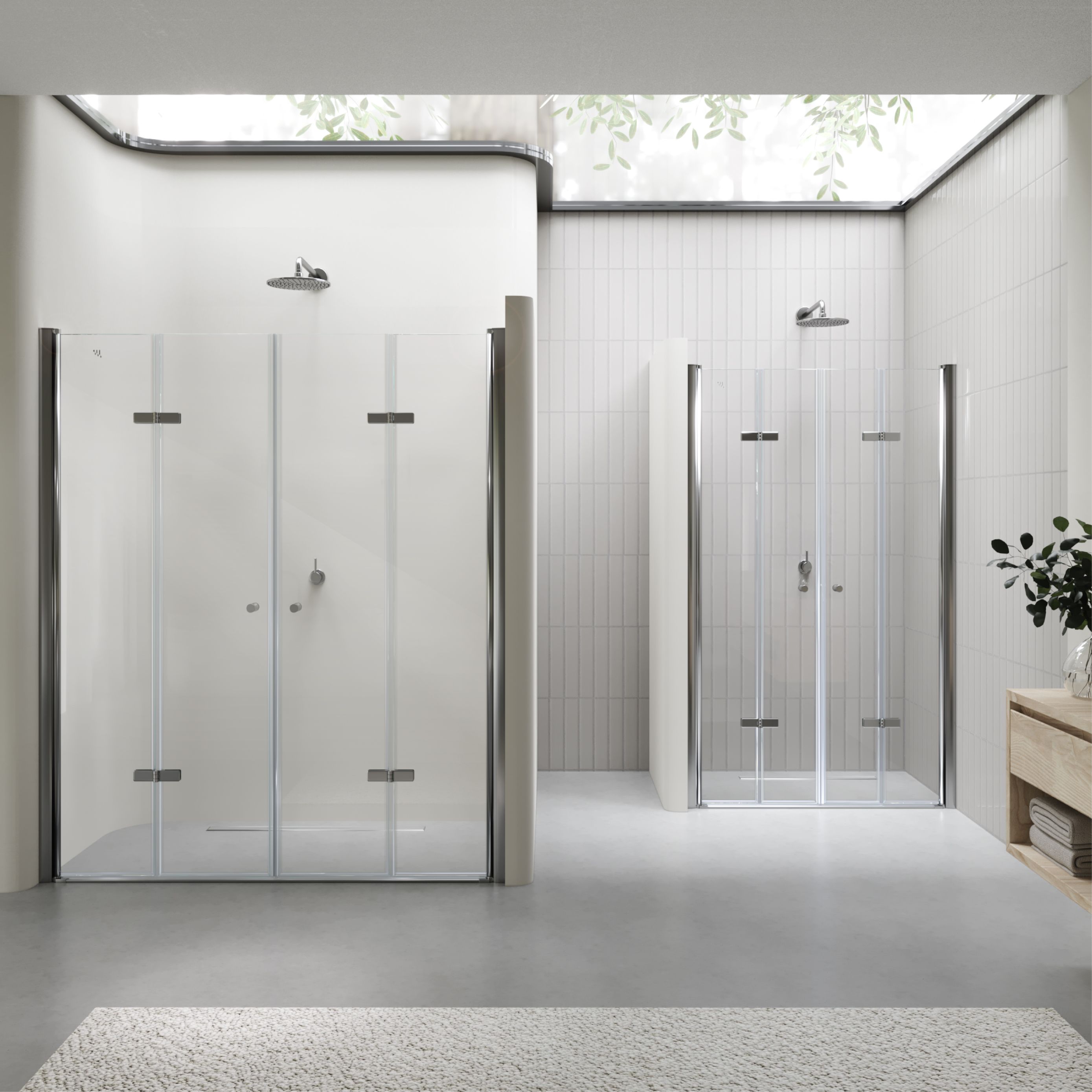 Shower Door Lena with Folding Doors Made of Clear Tempered Safety Glass Lena – Duschtür mit Falttüren aus klarem ESG Sicherheitsglas