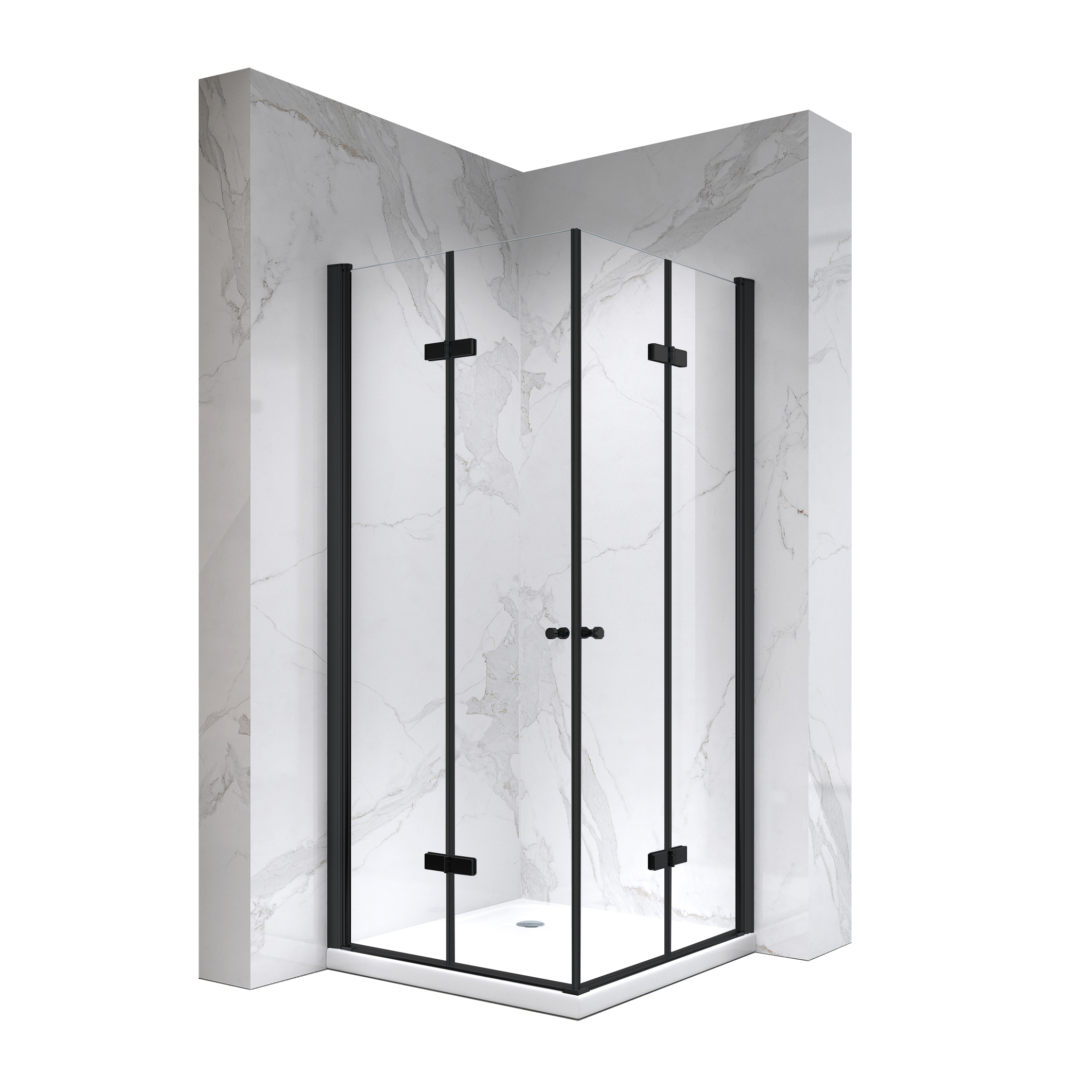 Eckeinstieg Emma BLACK mit Falttüren aus ESG Sicherheitsglas 70x75 cm-180 cm Eckeinstieg Emma BLACK mit Falttüren aus ESG Sicherheitsglas 70x75 cm-180 cm