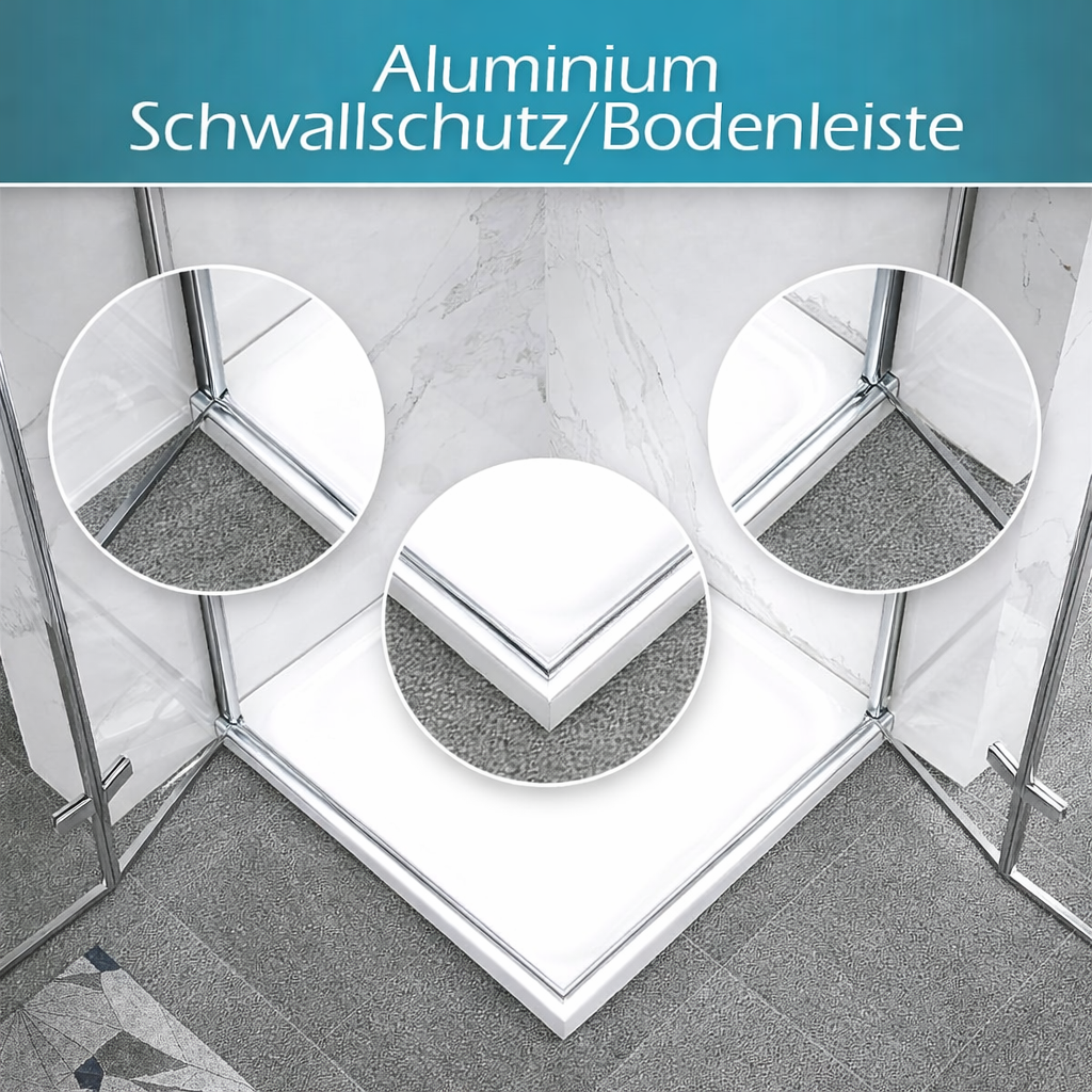 Corner Entry Matilde with Folding Doors made of ESG Safety Glass Corner entry Matilde with folding doors made of partially frosted ESG safety glass.