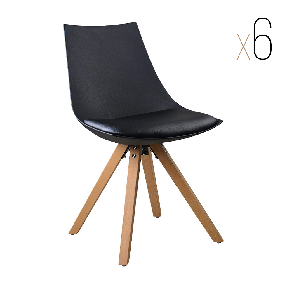Esszimmerstuhl Gusto Schwarz Küchenstuhl aus Holz mit Sitzschale + Sitzkissen aus Kunstleder 6 Stück