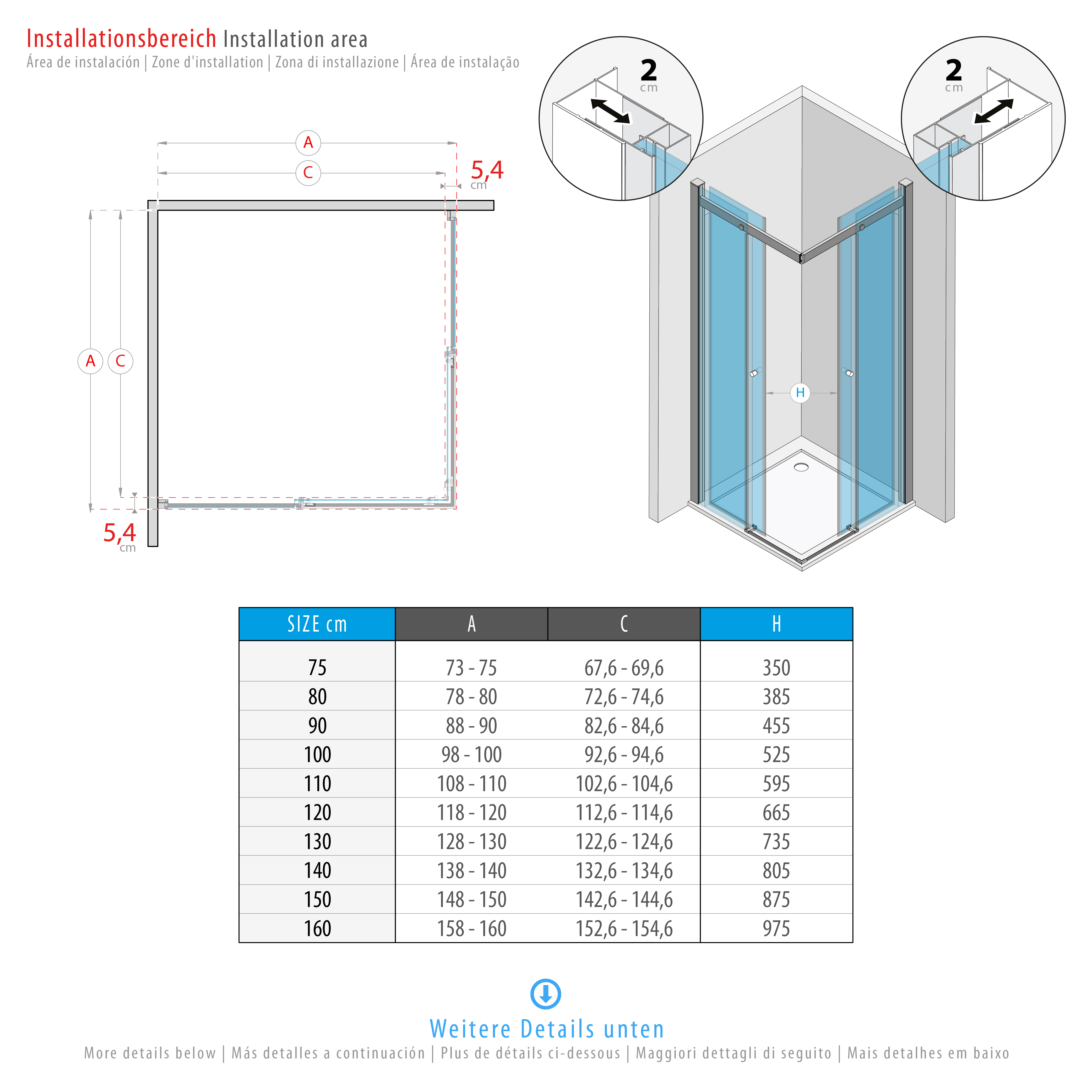 Corner Entry Kaylee with Sliding Doors made of ESG Safety Glass Eckeinstieg Kaylee WHITE mit Schiebetüren aus ESG Sicherheitsglas 195cm-90x90 cm
