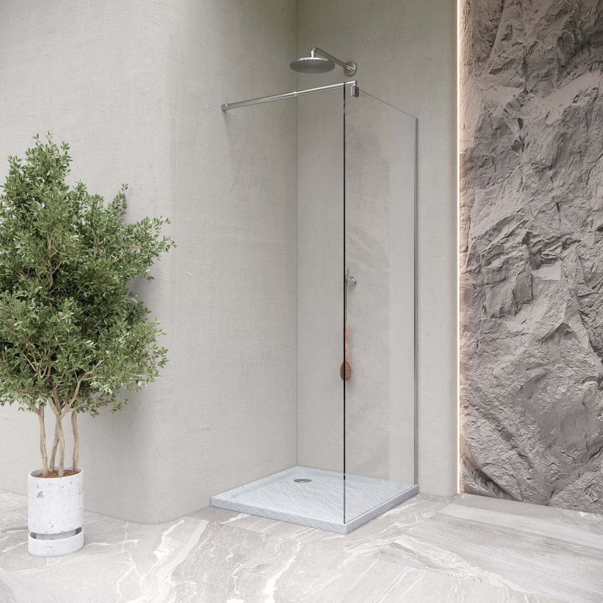 Shower Tray Shimmer STONE made of sanitary acrylic including drainage set - White