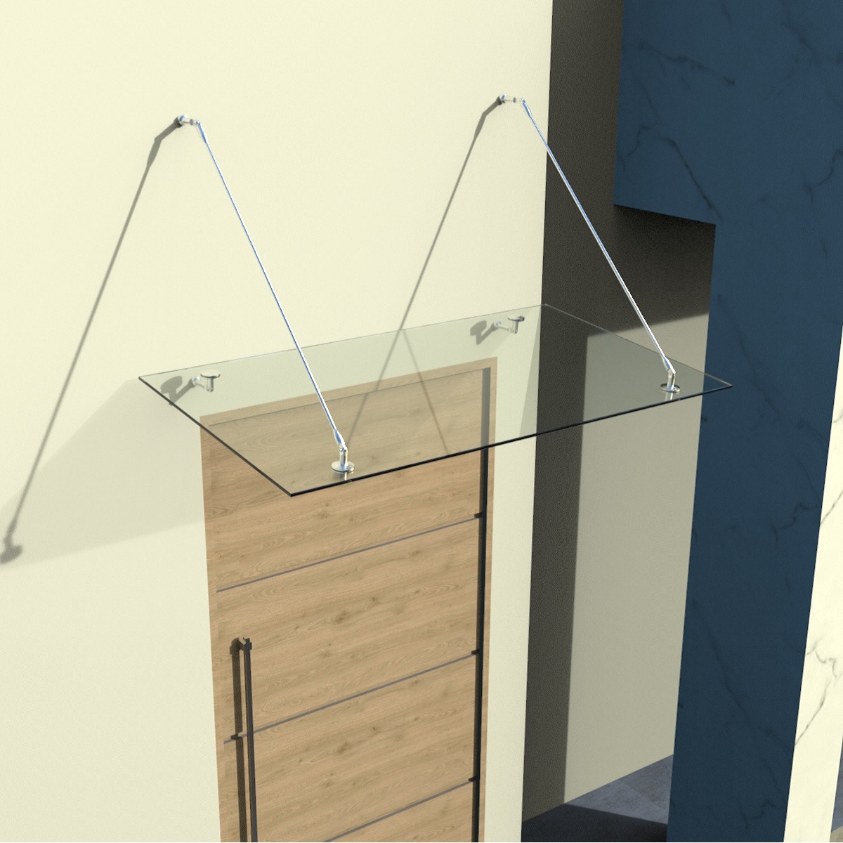 Glasvordach Edelstahl Türvordach Glas Halterung Haustür Klarglas VSG - diverse Größen Glasvordach Edelstahl Türvordach Glas Halterung Haustür Klarglas VSG 200x90cm 2 Halterungen