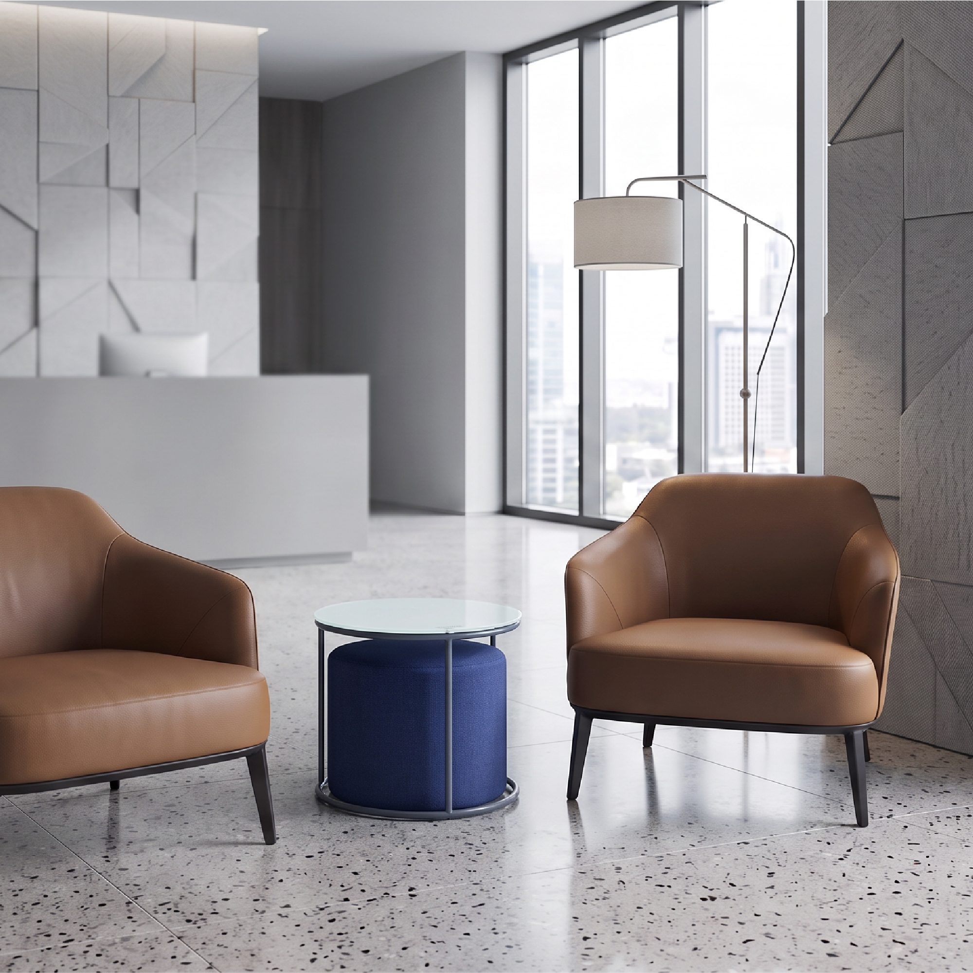 Side Table with Stool JASPER - Round Coffee Table 40x40 cm Gray-Navy N4