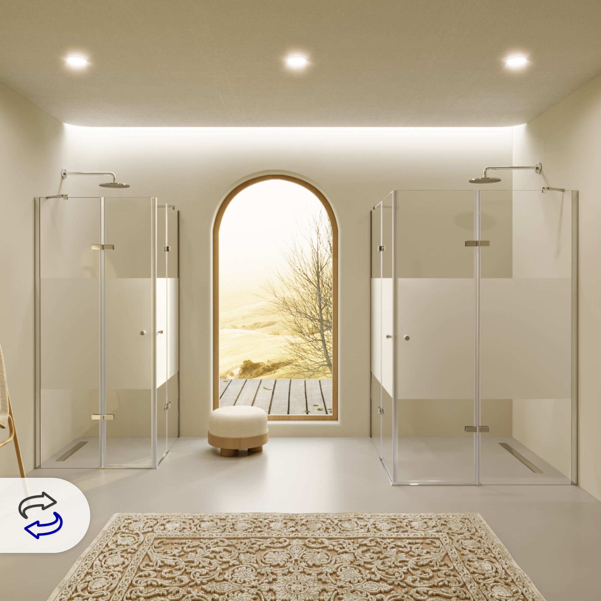 Corner Entry Alice with Folding Doors made of Partially Frosted ESG Safety Glass