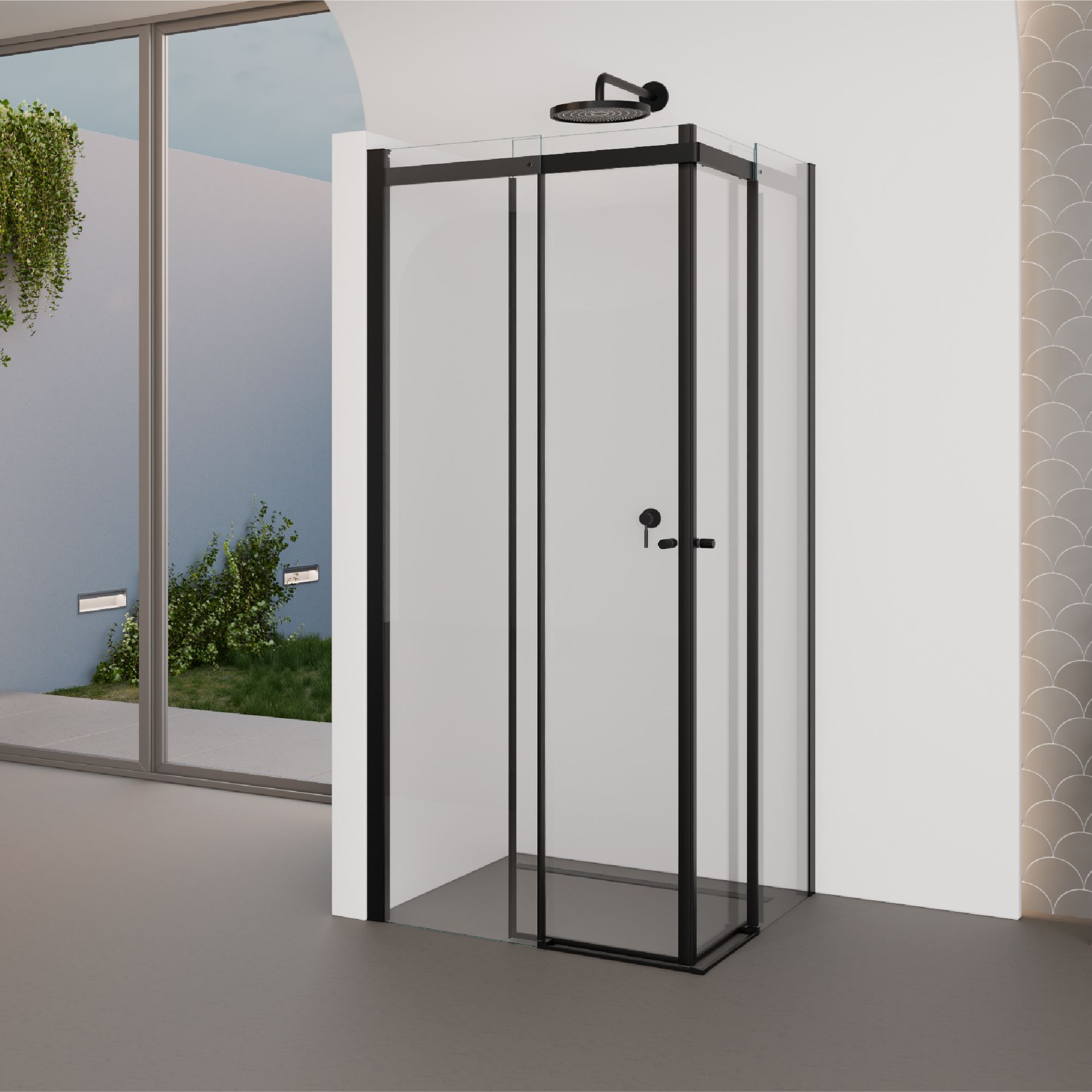 Corner Entry Kaylee BLACK with Sliding Doors made of ESG Safety Glass Kaylee – Eckeinstieg BLACK mit Schiebetüren aus ESG Sicherheitsglas