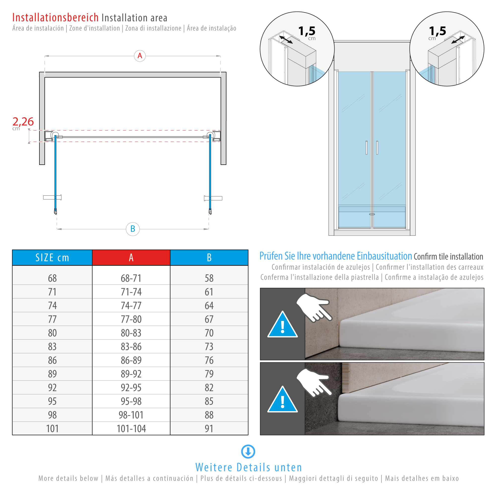 Duschtür Lara BLACK mit Pendeltüren und Edelstahlgriffe 68-140 cm aus satiniertem ESG Sicherheitsglas