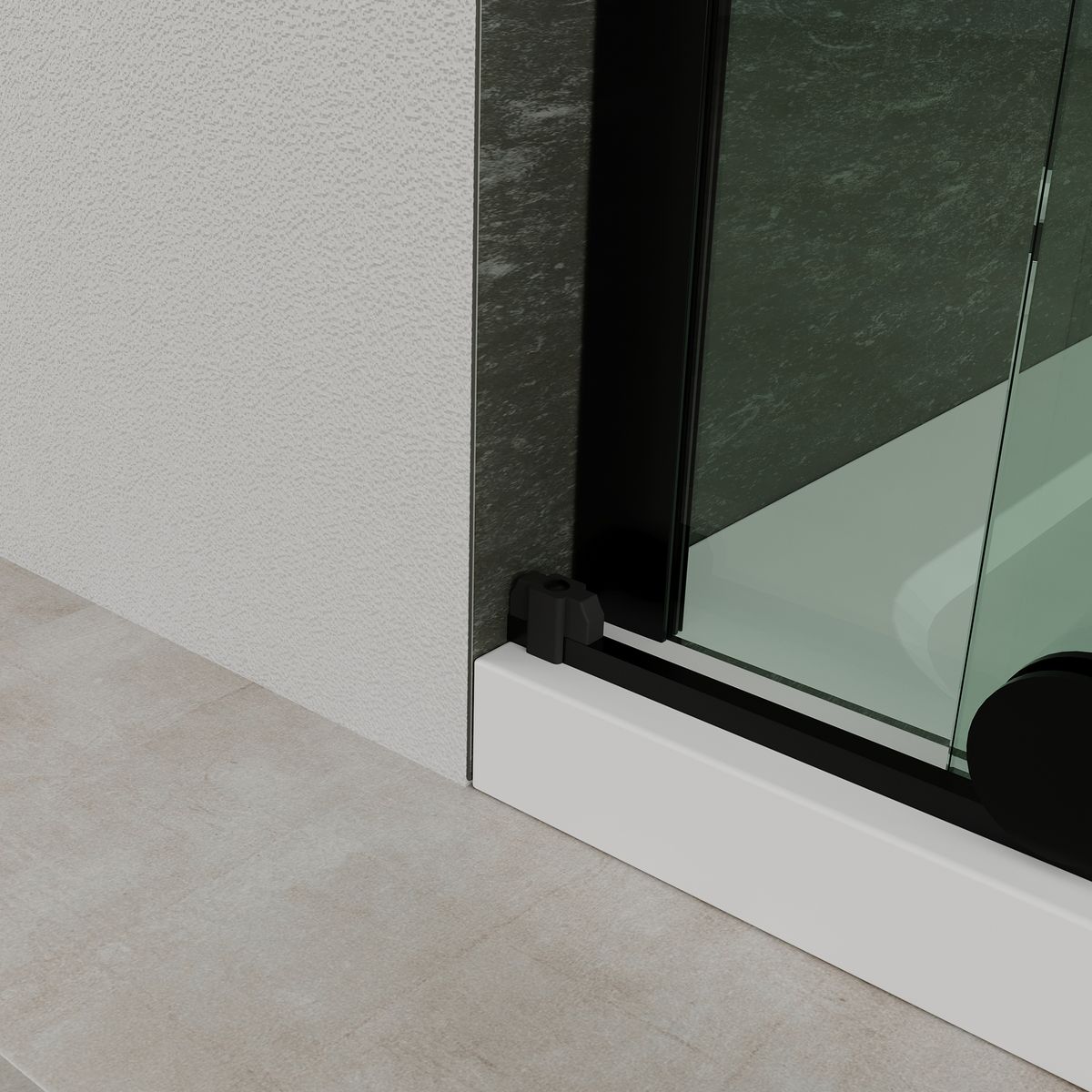 Fronteinstieg NADINE mit Schiebetür in Schwarz aus 8mm ESG Klarglas Fronteinstieg NADINE mit Schiebetür in Schwarz aus 8mm ESG Klarglas