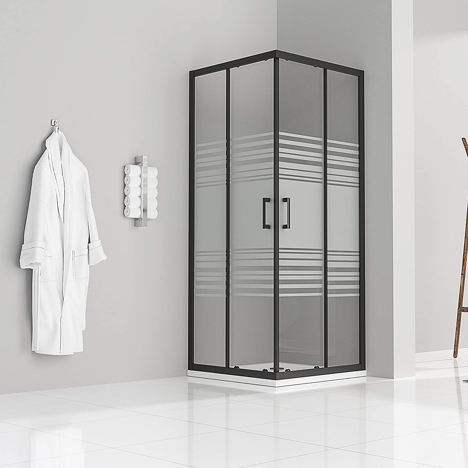 Eckeinstieg Danielle mit Schiebetüren aus teilsatiniertem ESG Sicherheitsglas