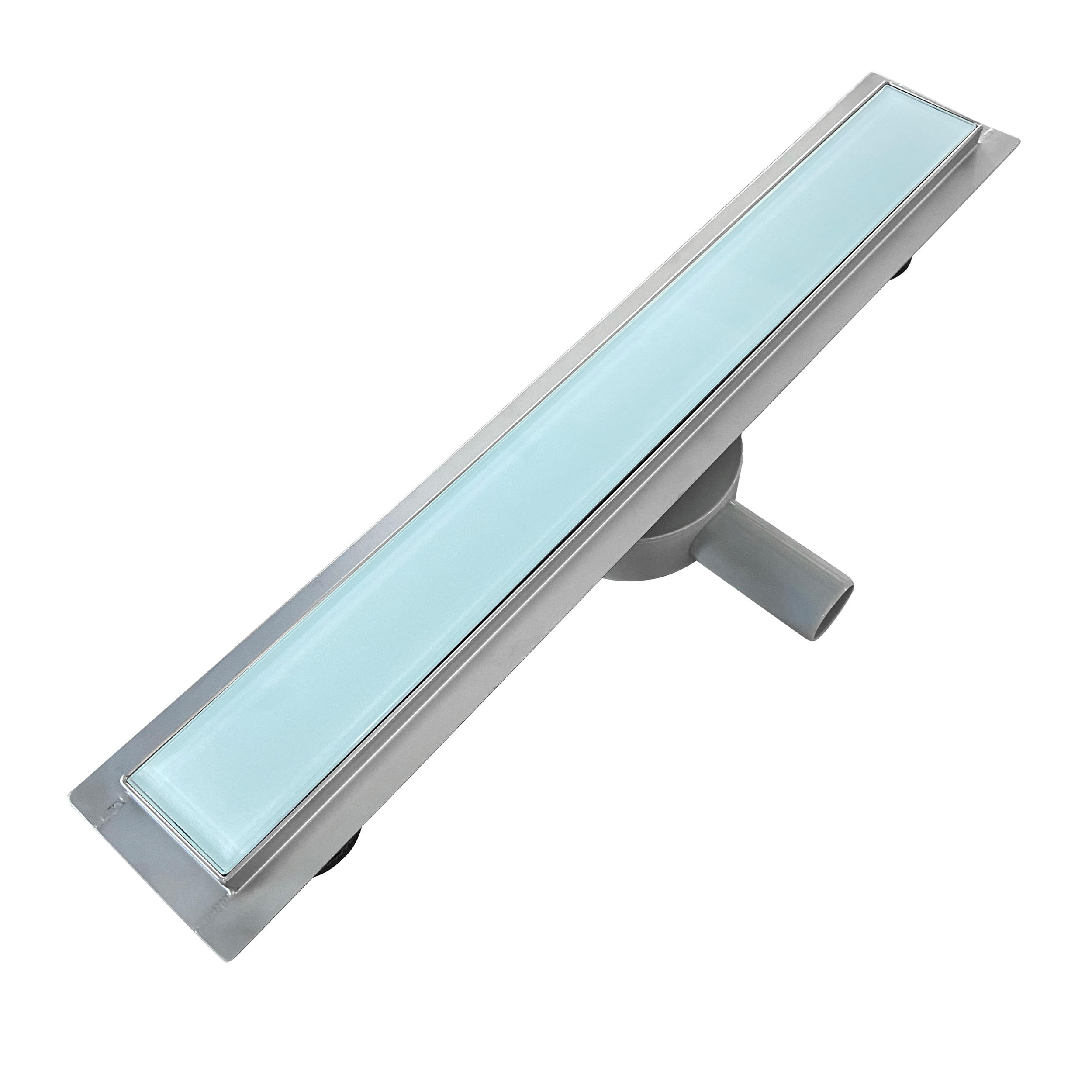 Duschrinne aus Edelstahl mit weißem Glas-Ablaufblende für flache Installation B3